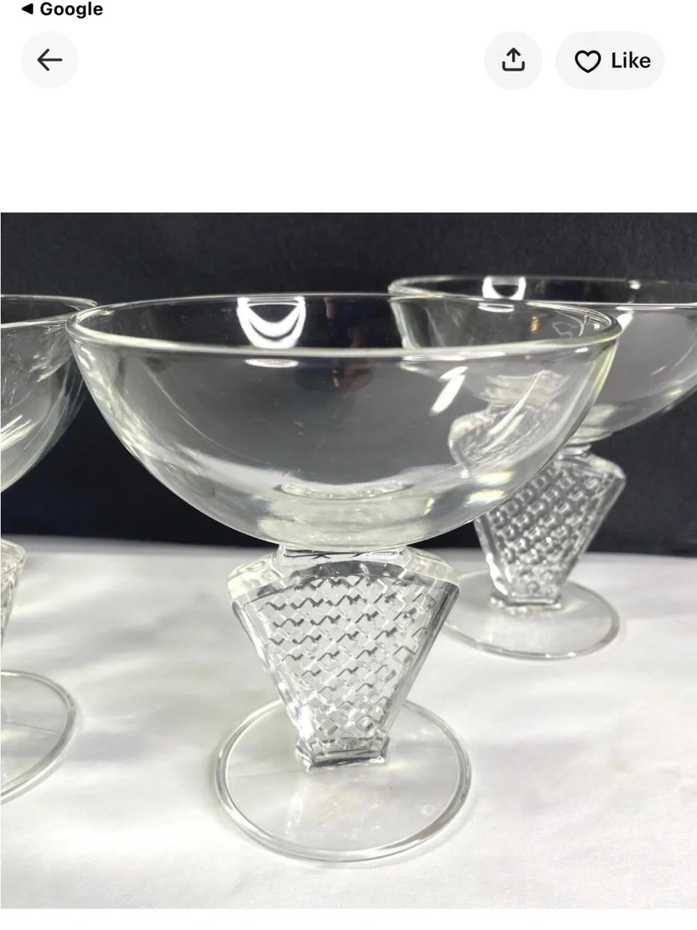 1950s Cristal d’Arques Durand Gaufrette Champagne Sherbet Glasses French Vintage